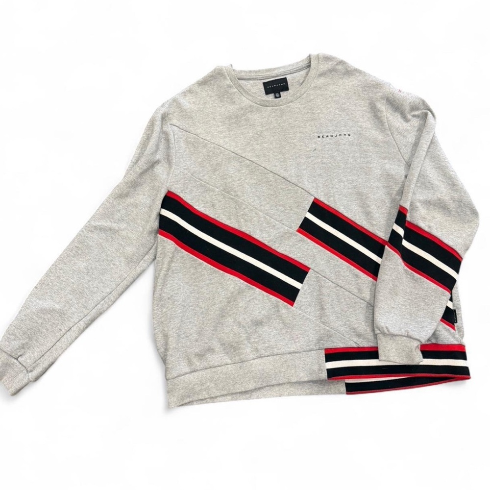 Sean John Gray Crewneck Sweater with Red and Black Accents